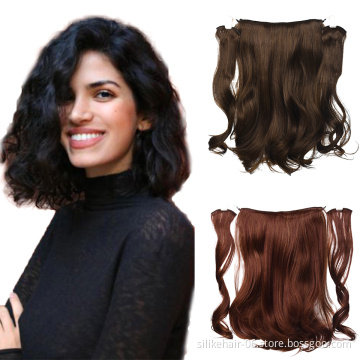 Cheap Silky 18Inch Black Brown Soft Long Wavy 9 Clips Piece Invisible Wire Three Hairpieces Fish Line Synthetic Hair Extensions